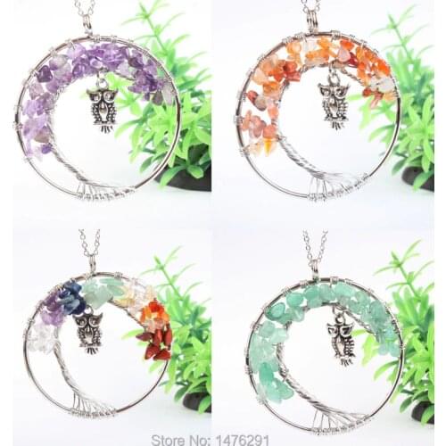 2017 New Owl Life Tree Pendant Various Natural Stone Pendulum Accessories European Reiki Amulet Fashion Jewelry Pendant 1pcs