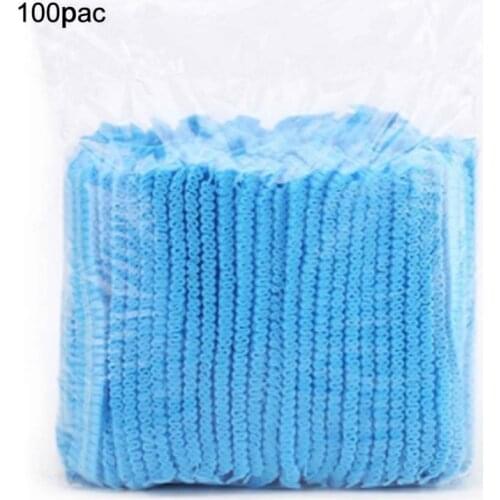 100Pcs PP Non-Woven Double Ribbon Disposable Hat Hotel One-Off Elastic Shower Bathing Cap Clear Hair Salon Beauty Accessories