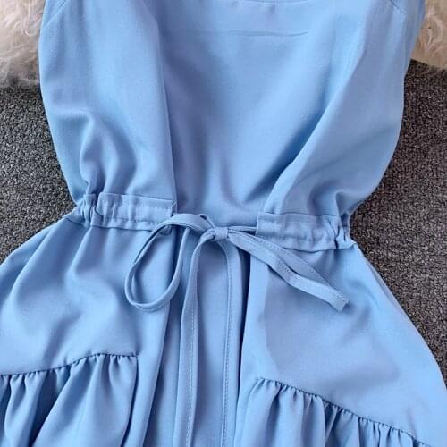 Women Sexy Spaghetti Strap Dresses Womens High Waist Sash Tie Up Dress Female Sleeveless Slash Neck Dress