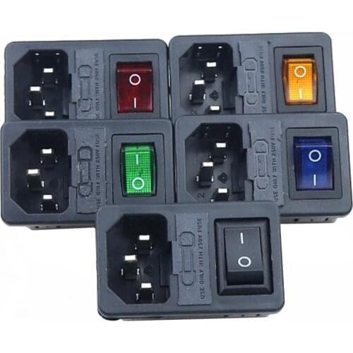 With 10A Fuse! Red yellow Green Blue Black Rocker Switch Fused IEC320 C14 Inlet Power Socket Fuse Switch Connector
