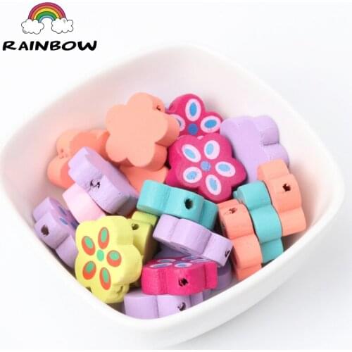 Mixed Colors Wooden Material External Flower Shape Internal Dot Flower pattern Spacer Beads For Jewelry Making DIY 19mm 20pcs