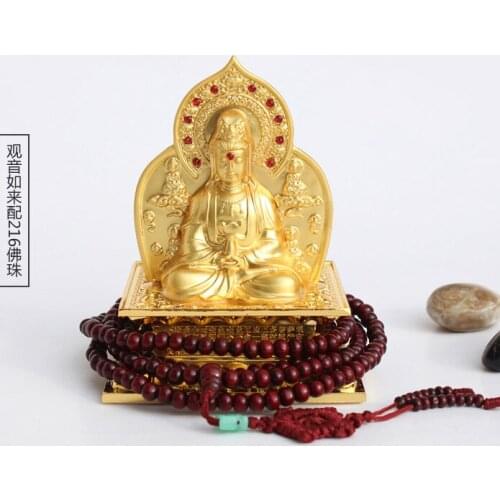 Special Offer-11CM TALL-HOME CAR Spiritual protection Bless family # Two-sided Lotus Guanyin Buddha gilding FENG SHUI statue