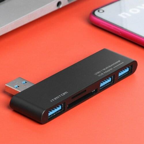 Ultra Slim Extender Splitter Hub w/ 3 USB 3.0 Ports TF Card Reader for PC Laptop