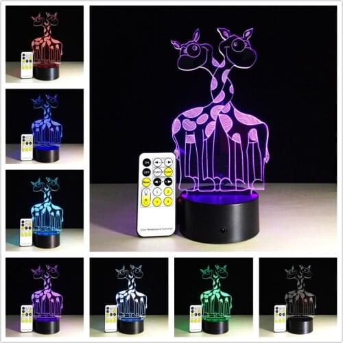 Novelty Animal LED 3D Night Light Giraffe Decoration Childrens Room Bedside Lamp 7 Color Chang Touch Swith Light Kids Toy Gift
