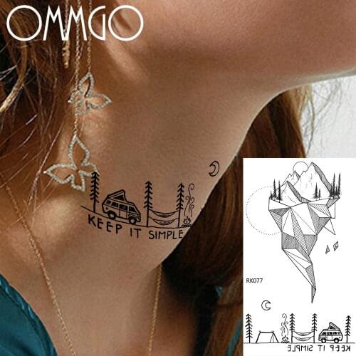 OMMGO Mountian Glacier Iceberg Tattoos Temporary Black Cute Polygon House Tattoo Sticker Waterproof Fake Wrist Tatoo Paper Paste
