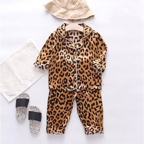 TELOTUNY Kids Baby Boys Girls Leopard Button Pajamas Sets Long Sleeve Silk Comfort Home Sleepwear trousers Pijamas Outfits 2021