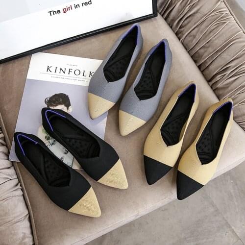 Flat Shoes Large Size Boat Shoes Color Matching Pointed Shallow Mouth Stretch Knit All-match Womens Shoes Flat Casual Shoes