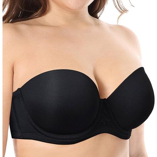 YANDW New Women Bra Sexy Bralette Plus Size Cup B C D E F G H 32 34 36 38 40 42 44 Strapless Removable Anti-slip Silicone Straps