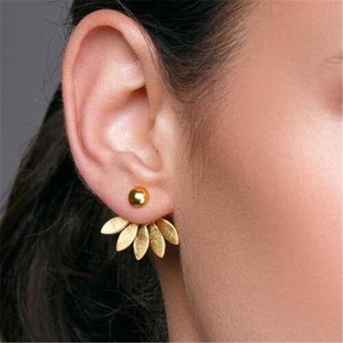 Flower Metal Stud Earrings for Women Rose Gold Color Double Sided Fashion Jewelry Earrings Female Ear Brincos Pending