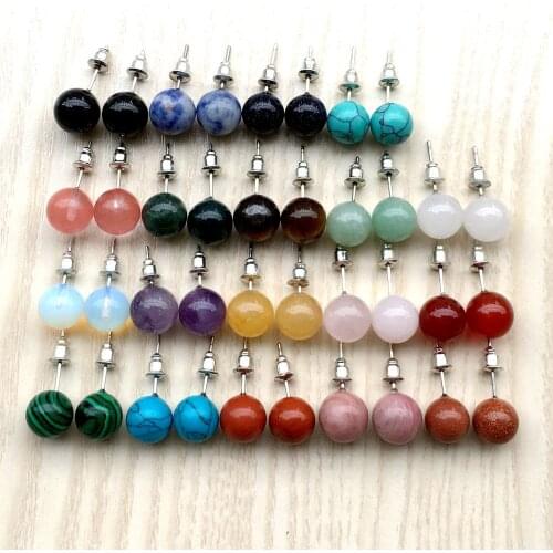 10mm Natural stone Stud Earrings Healing Crystal Quartzs Round Ball Beads Fashion Ear Jewlry for Women Girl wholesale