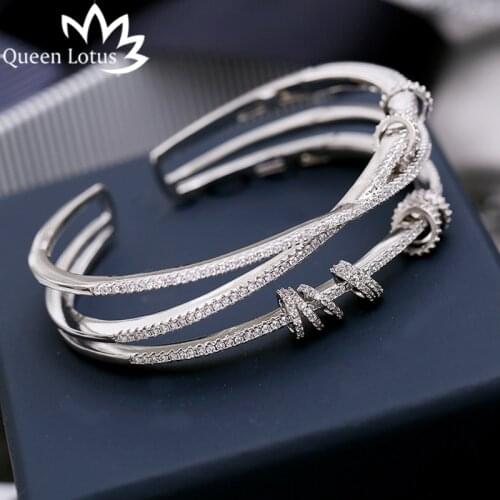 Queen Lotus 2018 New High Quality Cuff Bangle For Women Fashion T Show AAA Cubic Zirconia Wedding Bangle For Party