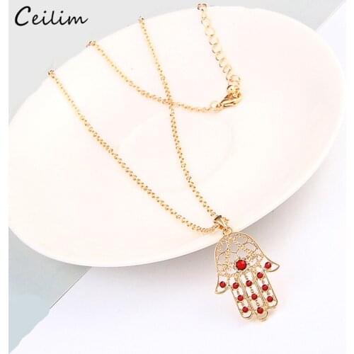 New Turkish Hamsa Necklace for Women Gold Color Lucky Fatima Hand Palm Pendant Necklace Vintage Statement Jewelry Gifts