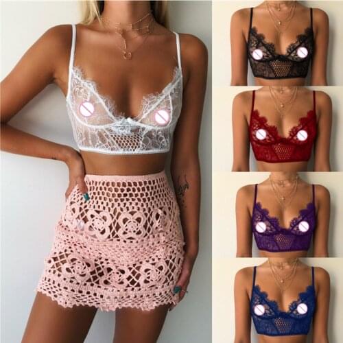 Women Sexy Underwear Lace V Neck Sheer Spaghetti Straps Bra Top for Girls White/Black/Purple/Blue/Red 2020 New Arrival