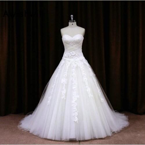 Custom Made A-line Beading Appliques Tulle Women Wedding Dresses 2020 Plus Size Real Photo Bridal Gowns Vestido de Noiva