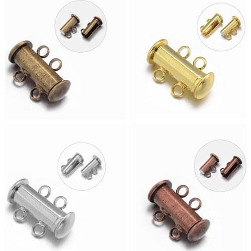 100Sets 16x10x7mm 2-Strands 4-Holes Tube Brass Magnetic Slide Lock Clasps jewelry making diy Findings, Nickel Free, Hole: 2mm