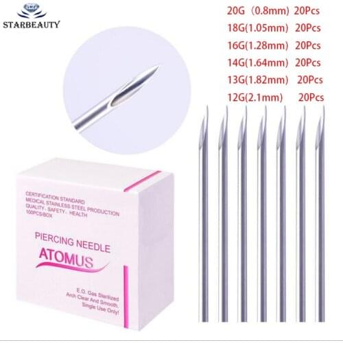 100Pcs Anti-allergic Surgical Steel Body Piercing Needles 12G-20G Sterile Disposable Body Piercing Needle For Ear Nose Navel Ear