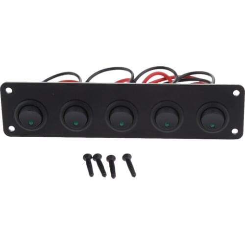 12-24V 5 Gang Round Dash Rocker Toggle Switch Panel Blue/Red/Green LED For RV Boat Yacht Marine Bus Camper Etc IP67 Waterproof