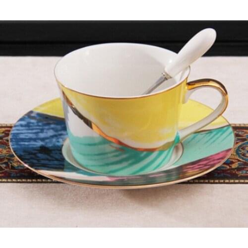 200 ML Europe Style Ceramic Bone China Coffee Set Cup and Saucer Spoon Kit Hand Painted Cuckoo Pattern CoffeeTea Mug