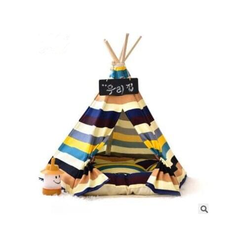 2017 PASAYIONE Wooden Pet Tent Dog House Stripe Foldable Pet House Tent Wood Kennel Puppy Houses Tents with Cushion Pet Supply