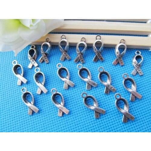 30pcs Antique Silver tone/Antique Bronze Breast Cancer Ribbon Tie Pendant Charms Finding,Metal Hope Finding,DIY Accessory