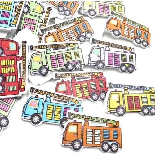 50 pcs Mixed Color Wood Fire truck Buttons Sewing scrapbooking craft 32mm WB434