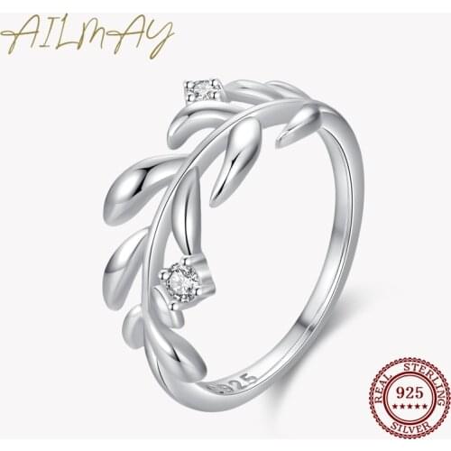 Ailmay 100% 925 Sterling exquisite Plant Silver Tree Branch leaves Finger Rings For Women Girls Anti-allergy Fine Jewelry Gifts