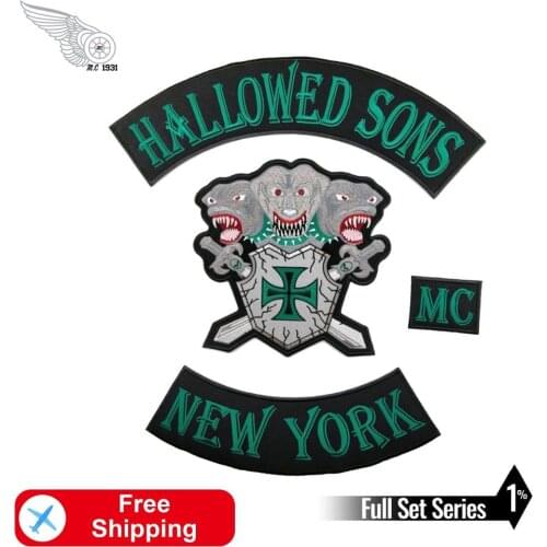 MC Hallowed Sons Motorcycle Embroidery Appliqued DIY Patch Iron on Backing Decoration Rider Biker Jacket Garment Accessories