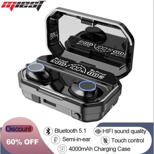 Miest Bluetooth 5.1 Earphone Touch Control Wireless Headphons HiFi IPX7 Waterproof Earbuds Headset with LED Display Charging Box