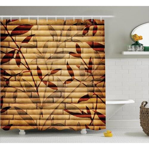 Beige Shower Curtain Decorative Bamboo Stems and Leaf Figures Over It Spiritual Asian Elements Boho Print Bath Curtains