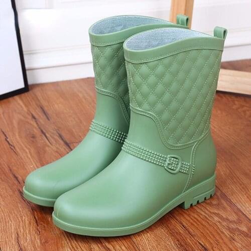 2021 Fashion Low-heeled Rain boots Female Adult Ankle boots Waterproof Rubber shoes ladies non-slip Galoshes Light Women Shoes