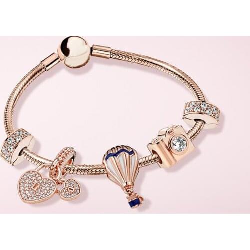 2021 Fashion 100% S925 Sterling Silver Love Pendant Balloon Charm Bracelet Set Original Diy Jewelry Suitable For Women