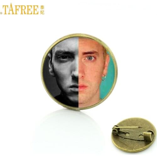 TAFREE Hip-Hop Rap singer Eminem badge brooches vintage yin yang Eminem glass cabochon musician music lover brooch pins CT15