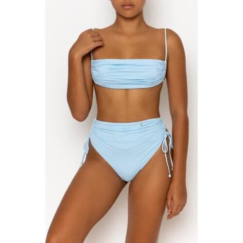 Bra Bikini Split Swimsuit Solid Color Women Dot Print High Waist Drawstring Swimwear Strap Backless Sexy Urban Casual 2021 NEW