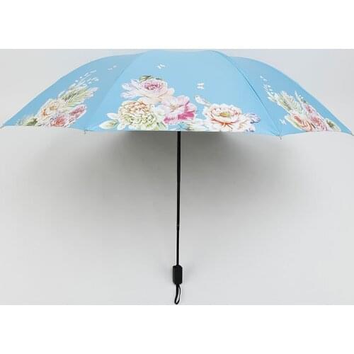 Black plastic rain and rain dual-use umbrella sun protection tri-fold sun umbrella personality