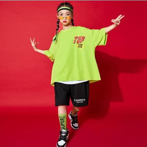 Kids Cool Hip Hop Clothing Summer Long Oversized T Shirt Top Balck Shorts For Girls Boys Jazz Dance Costume Clothes Street Wear