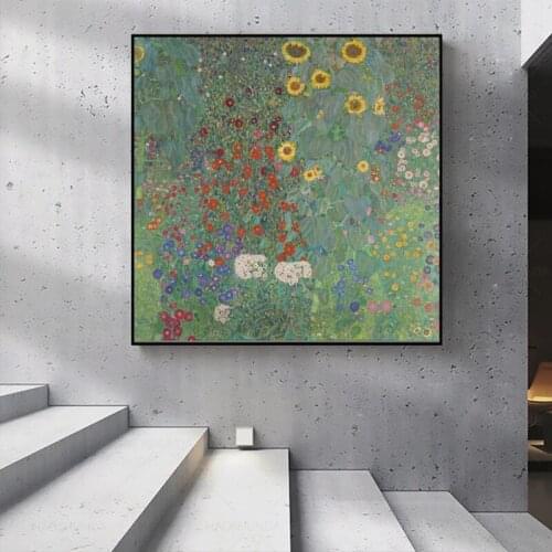 Gustav Klimt Famous Canvas Paintings Reproductions Farm Garden with Sunflowers Canvas Art Prints Home Wall Decorative Pictures