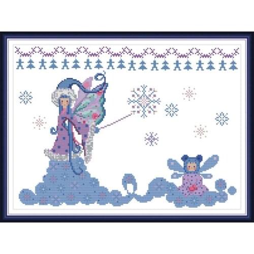 Joy Sunday Elf Pattern Printed Canvas DMC 11&14CT DIY Cross Stitch Embroidery Sewing Flower Wind Fairy Dust Handmade Needlework
