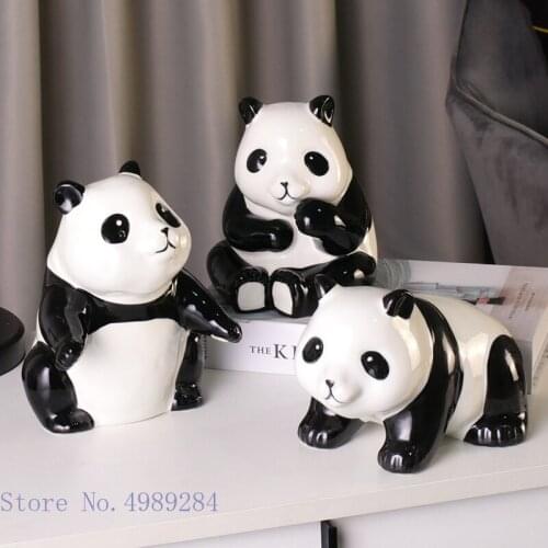 Ceramic handicraft ornaments panda lovely Simulation animal sculpture Childrens room Home decoration desktop ornaments