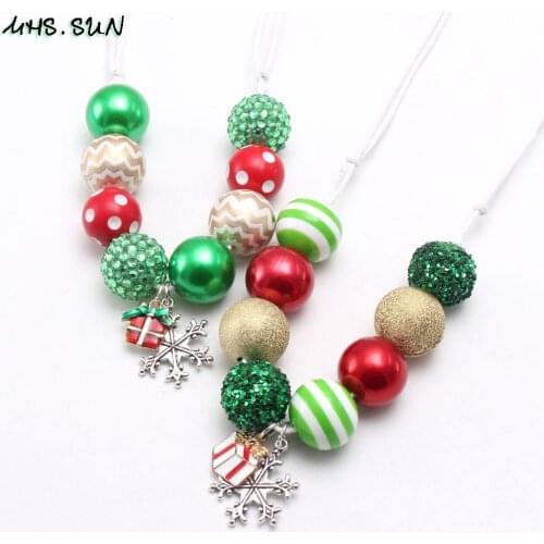 MHS.SUN Baby Girls Christmas Jewelry Adjustable Rope Necklace Charm Pendants Kids Child Beads Necklace Bracelet Set For Gifts
