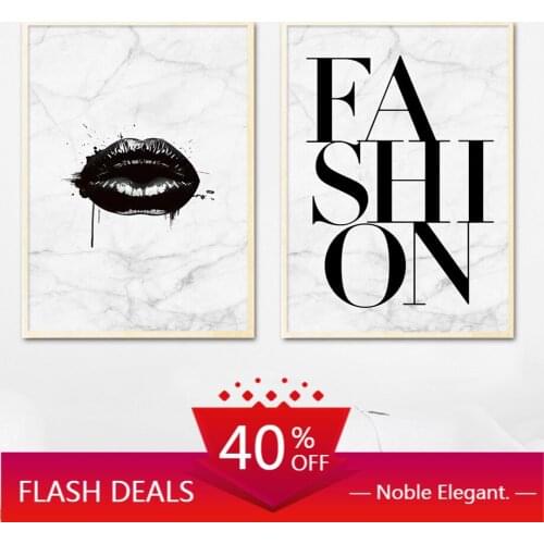 Marble Background Black Lip Fashion Quote Wall Art Christmas Canvas Painting Nordic Poster And Prints Wall Pictures Room Decor F