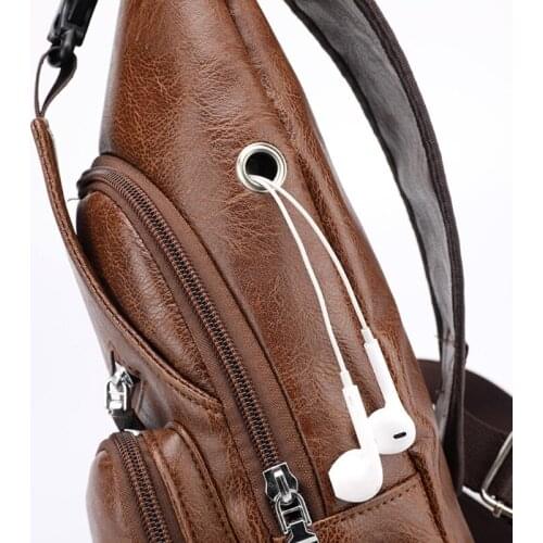 Mens Fashion Crossbody Single Shoulder Bag USB Sports Outdoor Casual Chest Bags