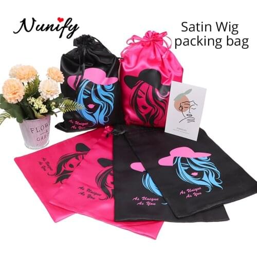 Nunify Printed Hair Packaging Set Hair Bundle Wraps Hair Silk Satin Bags Women Wig Storage Bag Head Wraps Hair Bonnets