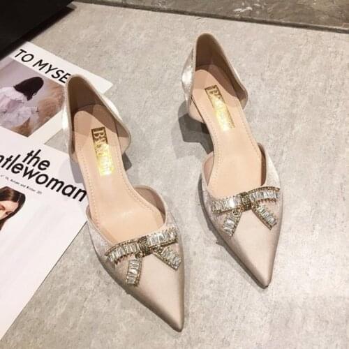 New summer web celebrity fashion web celebrity single shoes, pointy heel, rhinestone princess shoes bow Professional shoe leisur