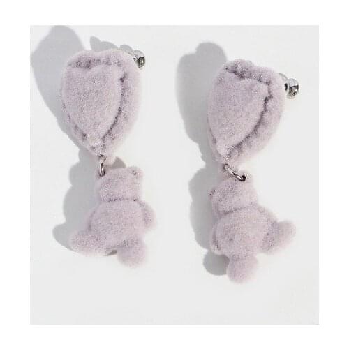 Original girl dream cute sprouted velvet heart-shaped love bear earrings women earrings