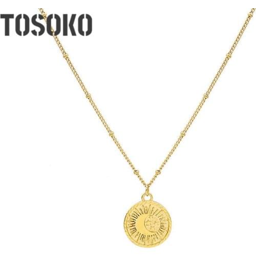 TOSOKO Stainless Steel Jewelry Sun Star Moon Pendant Necklace Sweet Beauty Clavicle Chain BSP734