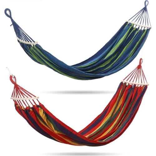 Portable Hammock Outdoor Hammock Garden Sports Home Travel Camping Swing Canvas Stripe Hang Bed Hammock Double Single People