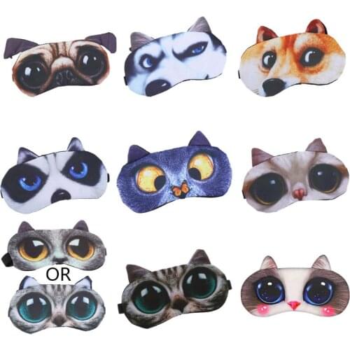 3D Funny Cartoon Animal Cat Dog Printed Eye Patches Sleeping Mask Cotton Blindfold Portable Adjustable M89F