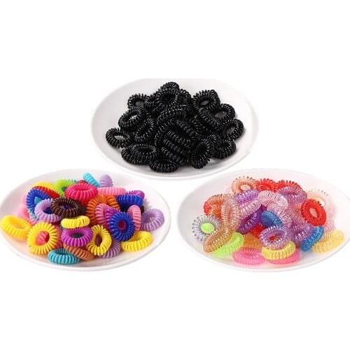 50 Pcs Rubber Hair Bands for Girls Hair Ring Gum Black Spiral Phone Cord Elastic Hair Ties 2021 Women Hair Accessories