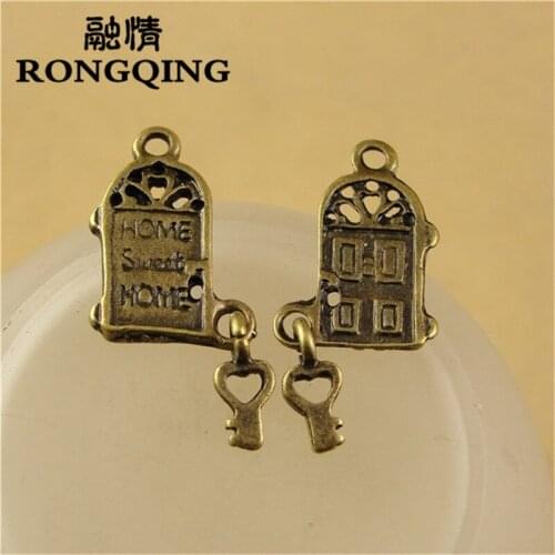 RONGQING 24*9MM 60pcs/lot Security door + key Pendants Necklaces Handmade Accessories Fashion Jewelry Charms DIY