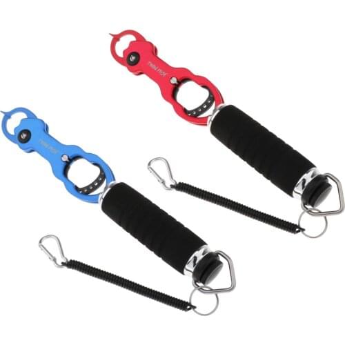 Fish Pliers with Adjustable Strap Outdoors Fishing Grip Portable Fish Lip Holder Fish Gripper Grabber Remove Hook Red/Blue